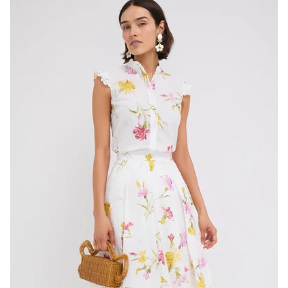 New Erdem Button-Down Sleeveless Blouse Top Floral Size 2 Carnation